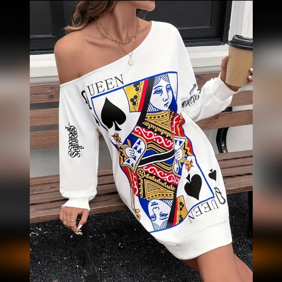 NIP Fun Sexy, Queen Of Spades , Wild Shoulder Long Sleeved Dress - Picture 7 of 12